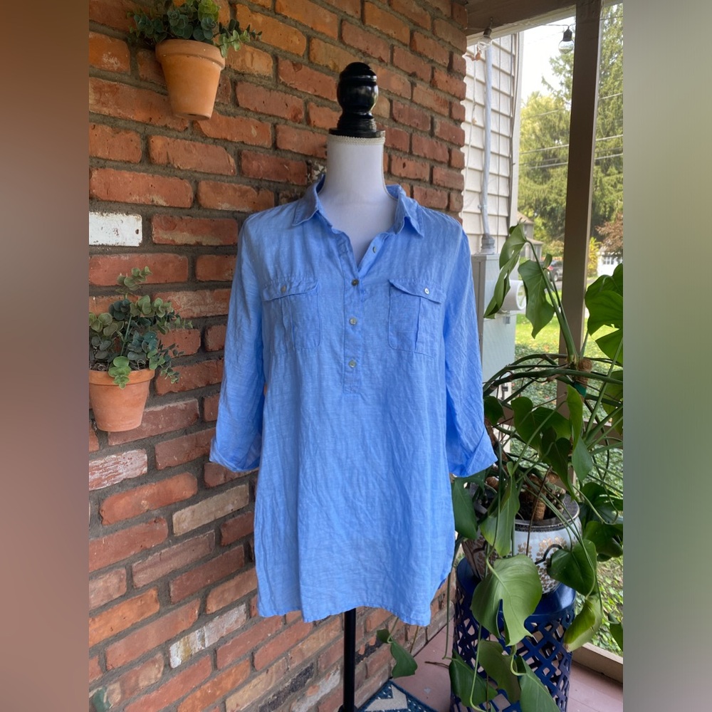 100% Linen Blue Popover
